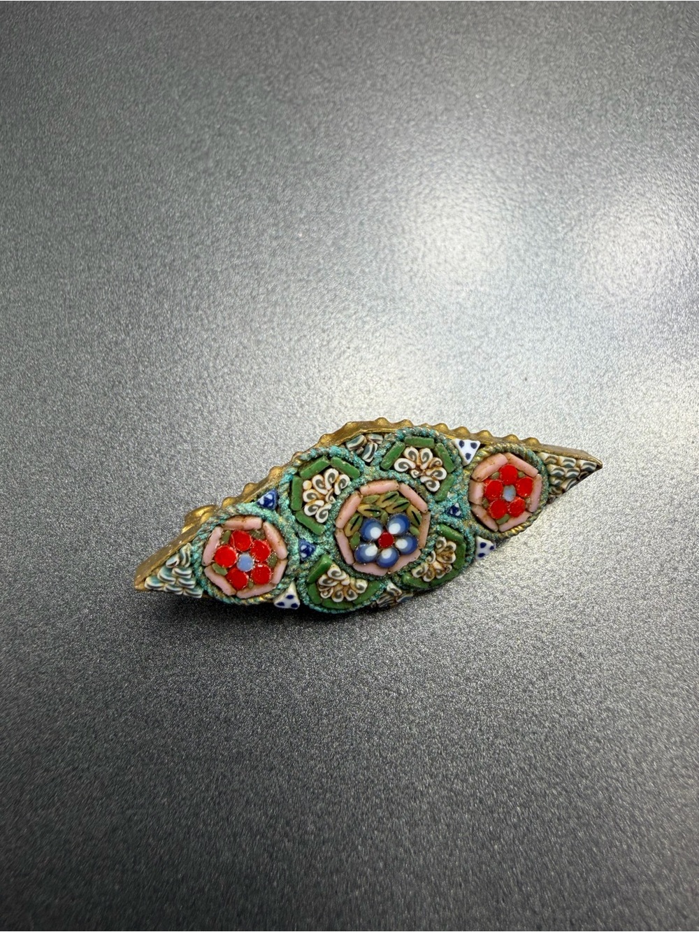 Vintage Micro Mosaic Floral Bar Brooch - #5MO